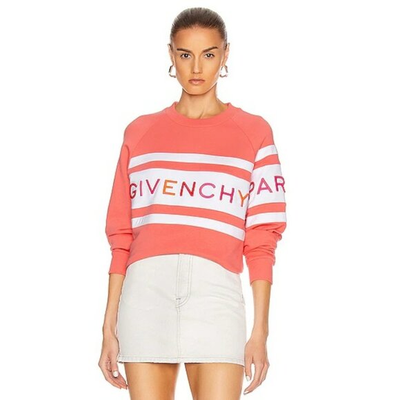 Givenchy Contrasting Stripes Coral Pink Raglan Hoodie - Picture 1 of 16